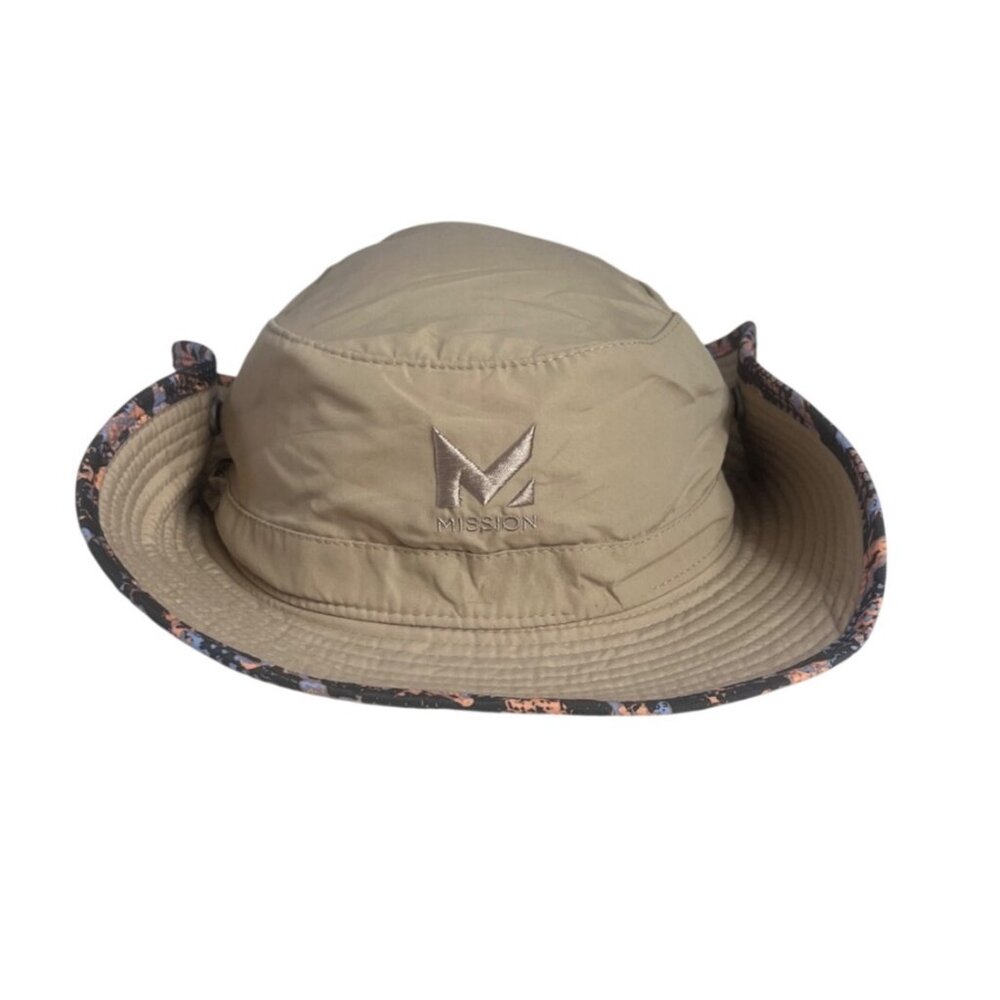 Mission Boonie Hat Snap Brim Drawstring Beige Camo Trim Outdoor Sun Protection - Picture 2 of 6
